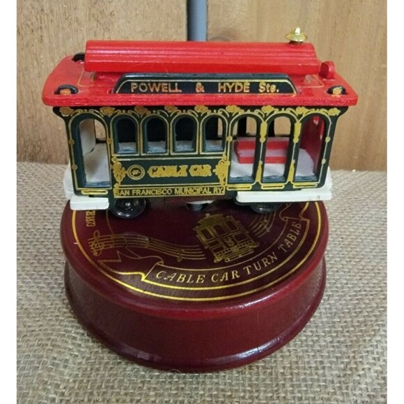 MUSIC BOX: San Francisco Cable Car Music Box Turn Table Wind Up Powell & Hyde St - Picture 1 of 4